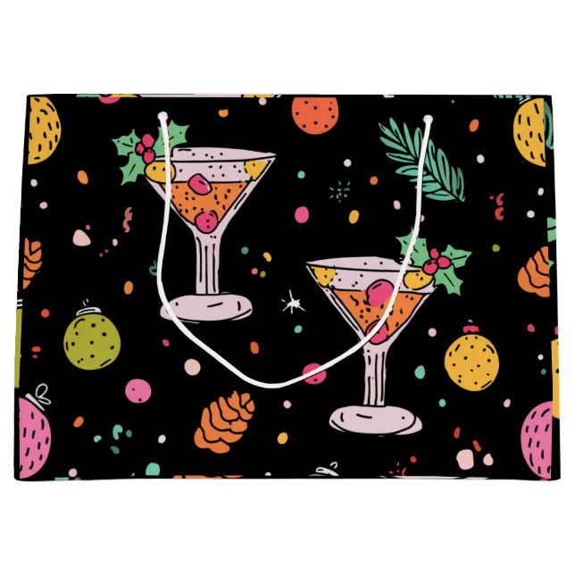 Holiday Martinis Retro with Bright Abstract Design Large Gift Bag (Front)
