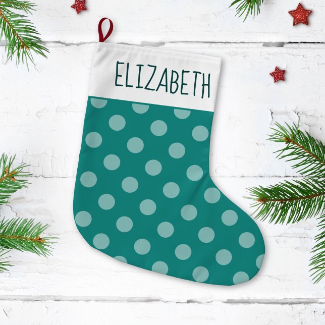 Holiday Matching Couple Add Your Name Polka Dots Small Christmas Stocking (Creator Uploaded)