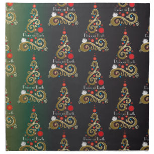 Holiday matte green gold Christmas tree pattern Napkin