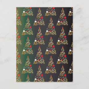 Holiday matte green gold Christmas tree pattern Postcard