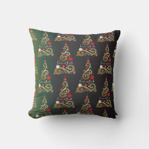 Holiday matte green gold Christmas tree pattern Throw Pillow