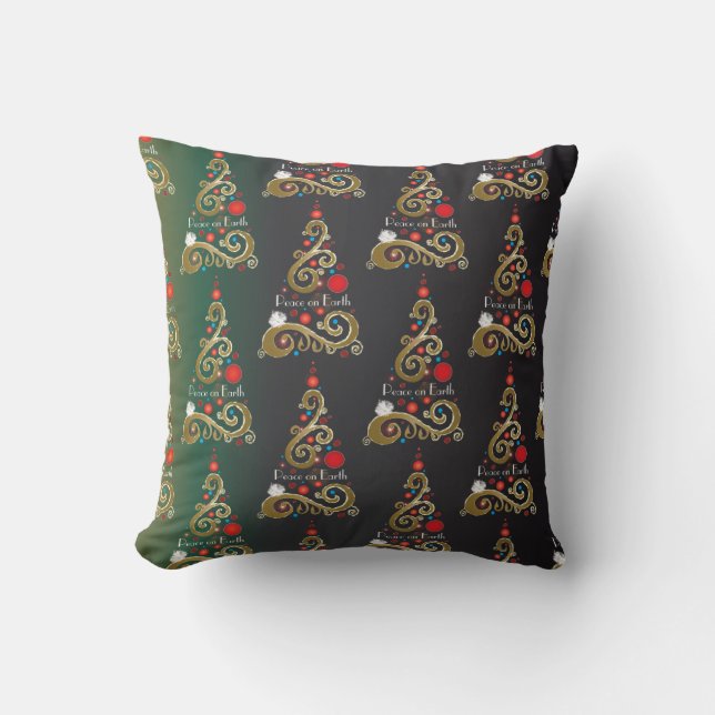 Holiday matte green gold Christmas tree pattern Throw Pillow (Front)