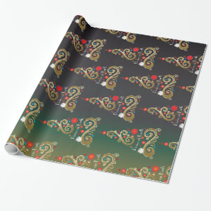 Holiday matte green gold Christmas tree pattern Wrapping Paper