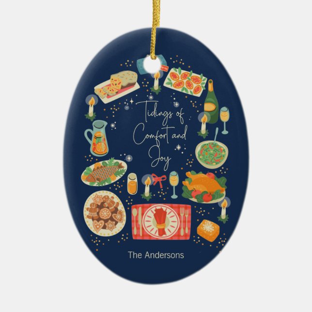 Holiday Meal Tidings Of Comfort & Joy Holiday Ceramic Ornament (Front)