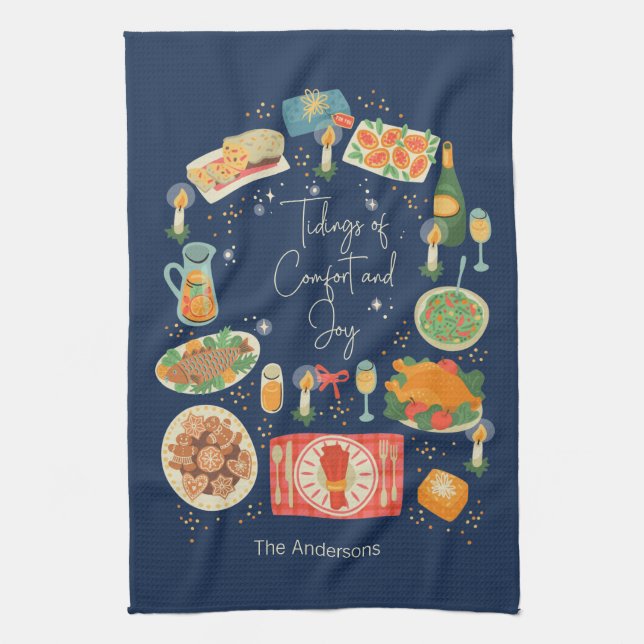 Holiday Meal Tidings Of Comfort & Joy Holiday Kitchen Towel (Vertical)