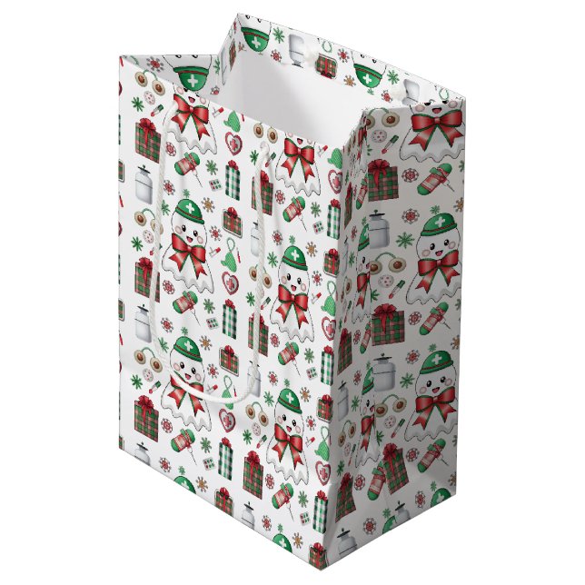 Holiday Medical with Stethoscope Christmas Nurse Medium Gift Bag (Front Angled)