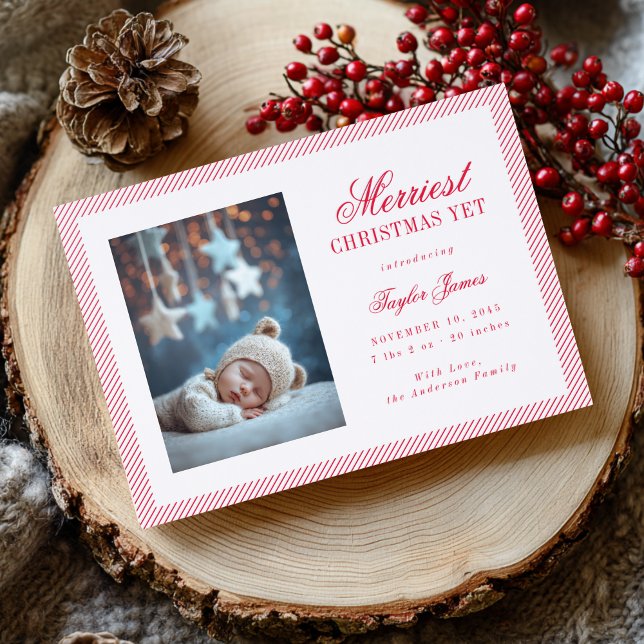 Holiday Merriest Christmas Yet New Baby Birth Letterpress Photo Cards (Creator Uploaded)