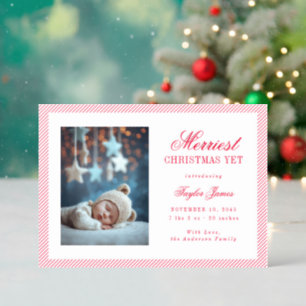 Holiday Merriest Christmas Yet New Baby Birth Letterpress Photo Cards