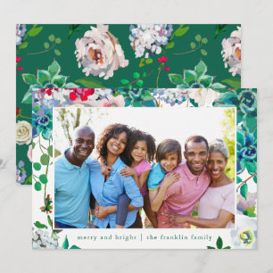 Holiday Merry and Bright Christmas Floral Photo Card
