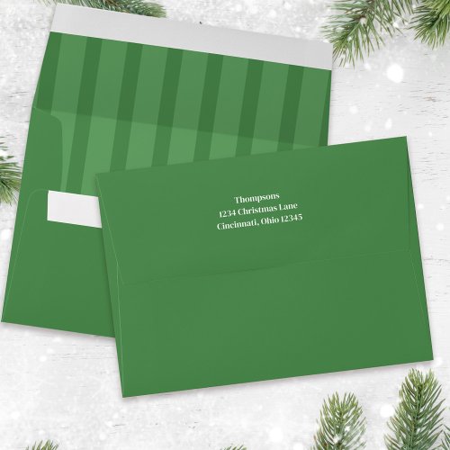 Holiday Merry Christmas Green Striped Whimsical  Envelope