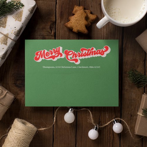 Holiday Merry Christmas Green Striped Whimsical  Envelope