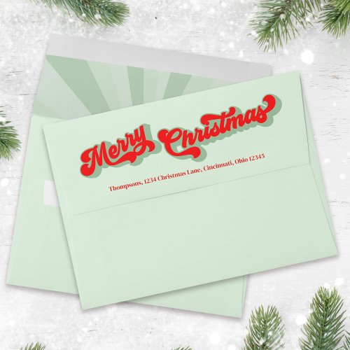 Holiday Merry Christmas Green Swirl Return Address Envelope