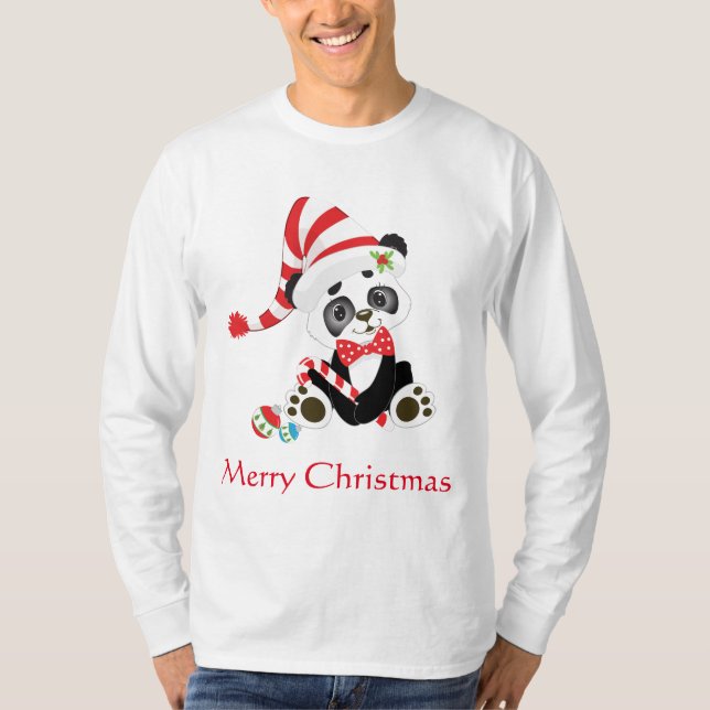 Holiday Merry Christmas Panda T-Shirt (Front)