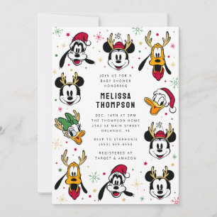 Holiday Mickey and Friends Baby Shower Invitation