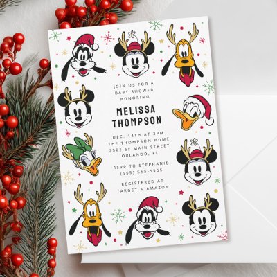 Holiday Mickey and Friends Baby Shower Invitation