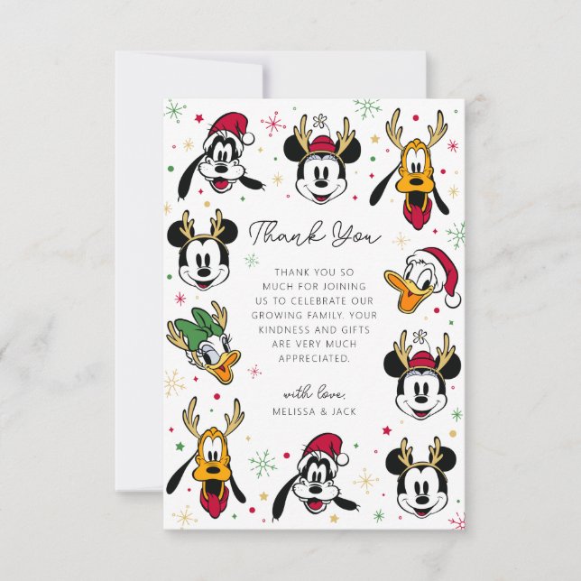 Holiday Mickey and Friends Baby Shower Thank You Card (Front)