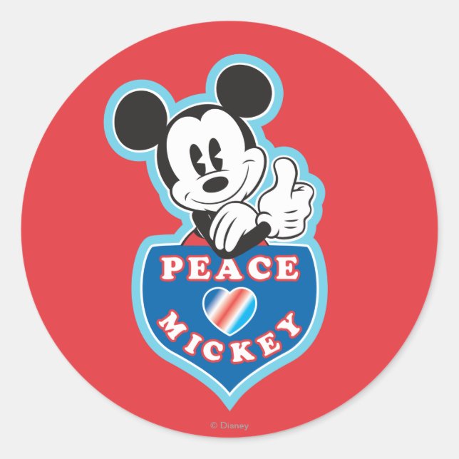 Holiday Mickey | Peace Love Classic Round Sticker (Front)