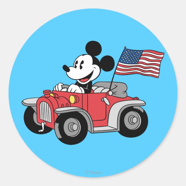 Holiday Mickey | Red Convertible Classic Round Sticker (Front)