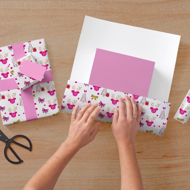 Holiday Minnie Pattern with Gold Bows & Antlers Wrapping Paper (Creator Uploaded)
