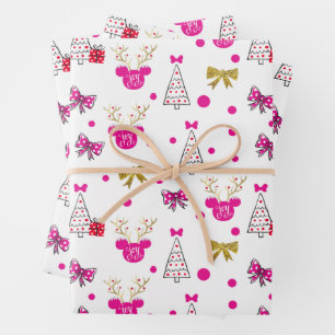 Holiday Minnie Pattern with Gold Bows & Antlers Wrapping Paper Sheets