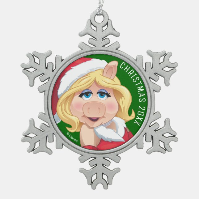Holiday Miss Piggy 2 Snowflake Pewter Christmas Ornament (Front)