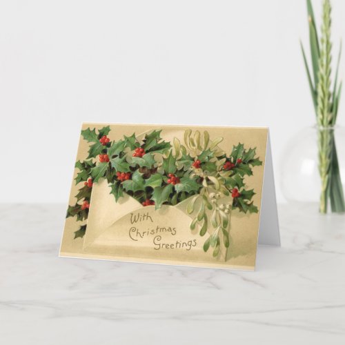Holiday Mistletoe and Holly Blank Christmas Card
