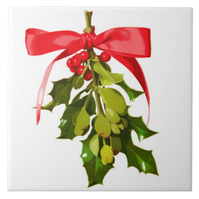 holiday mistletoe ceramic tile (Front)