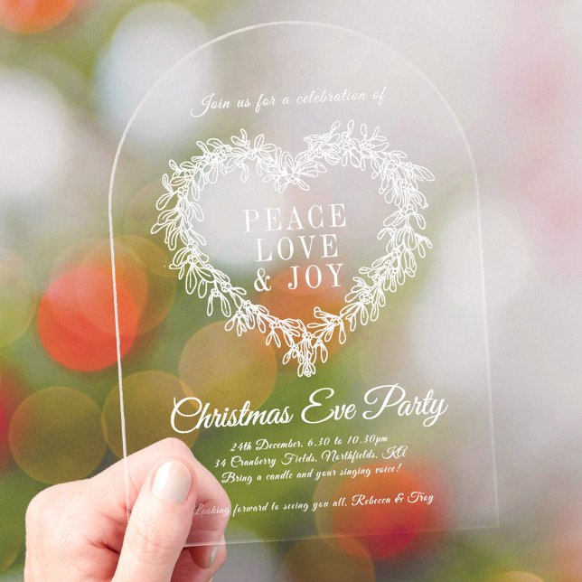 Holiday mistletoe heart art christmas party acrylic invitations (Creator Uploaded)