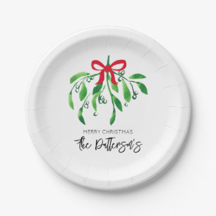 Holiday Mistletoe Name Festive Red Green Fun Paper Plates