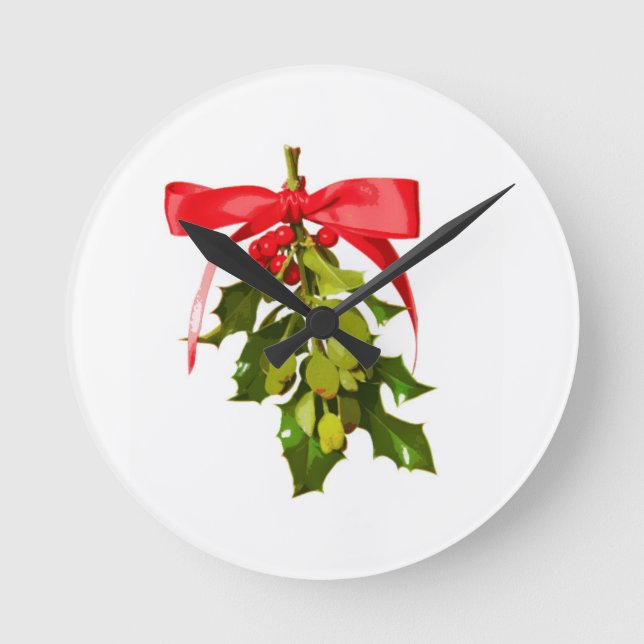 holiday mistletoe round clock (Front)