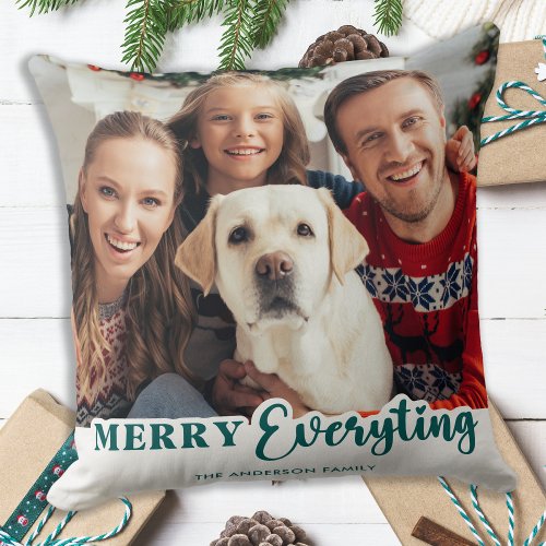 Holiday Modern Photo Personalized Family Christmas Throw Pillow