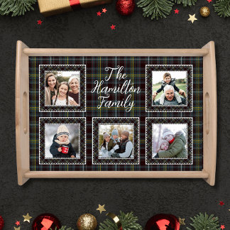 Holiday Modern Plaid Family Photo Tray