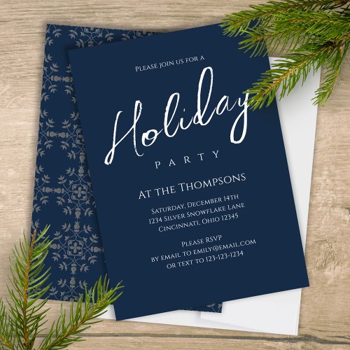 Holiday Modern Simple Navy Blue Calligraphy Script Invitation