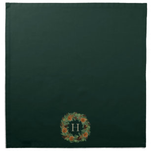 Holiday Monogram Elegant Dried Orange Pine Wreath Cloth Napkin