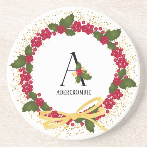 Holiday Monogram Initial A Personalized Coaster