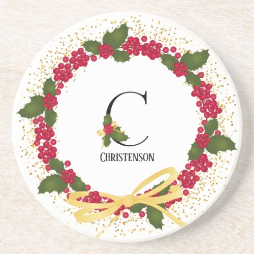 Holiday Monogram Initial B Personalized Coaster