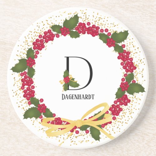 Holiday Monogram Initial D Personalized Coaster