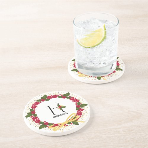 Holiday Monogram Initial H Personalized Coaster