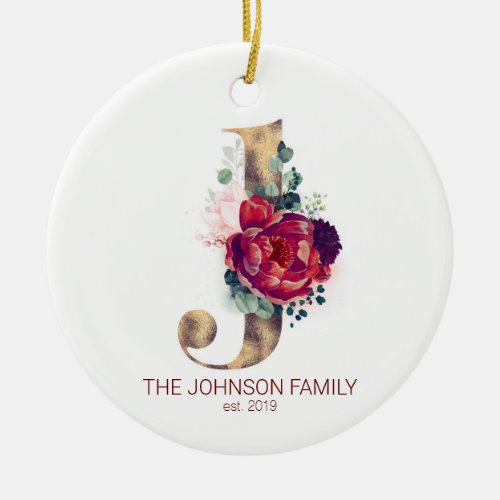 Holiday Monogram Newlywed Family Photo Cute Ceramic Ornament
