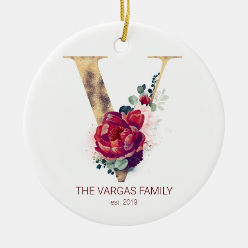 Holiday Monogram Newlywed Family Photo Elegant Ceramic Ornament