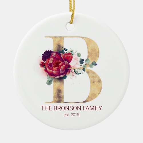 Holiday Monogram Newlywed Family Photo Trendy Ceramic Ornament