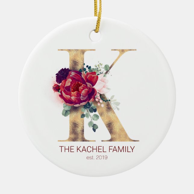 Holiday Monogram Newlywed Or Family Photo Cute Ceramic Ornament (Front)