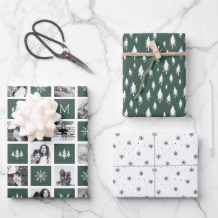 Holiday Monogram Photo Collage Wrapping Paper Sheets