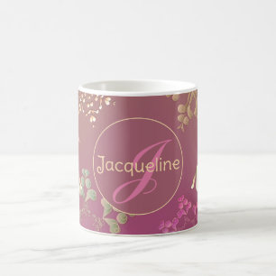 Holiday Monogram Snowflakes and Reindeer Coffee Mug
