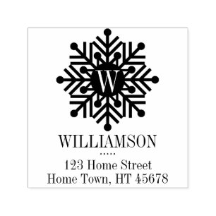 Holiday Monogram Square Snowflake Return Address Self-inking Stamp