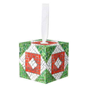 HOLIDAY MOSAIC Wooden Cube Ornament