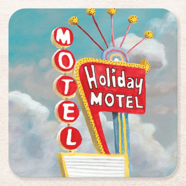Holiday Motel Sign Square Paper Coaster (Front)