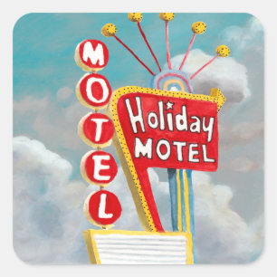 Holiday Motel Sign Square Sticker