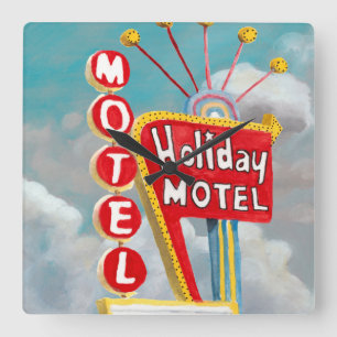 Holiday Motel Sign Square Wall Clock