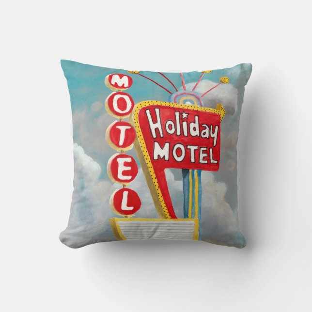 Holiday Motel Sign Throw Pillow (Front)